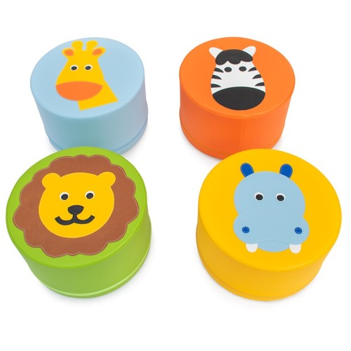 4 poufs en mousse - Motifs animaux de la Jungle