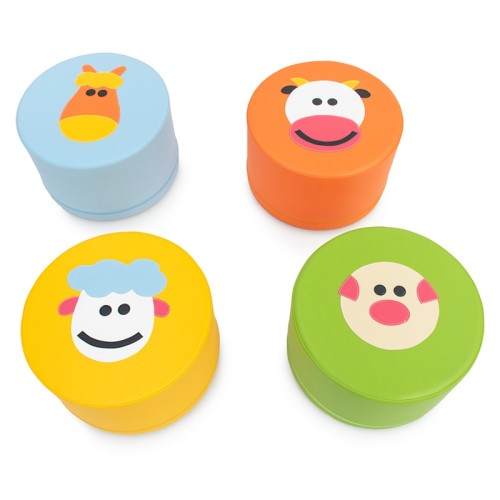 4 poufs en mousse - Motifs animaux de la ferme