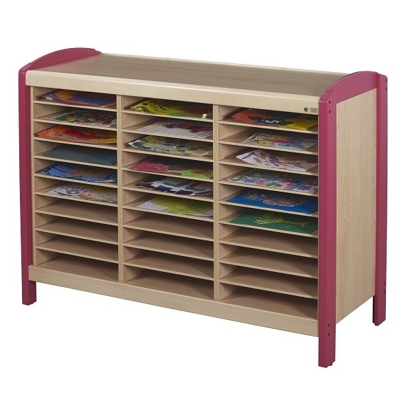 Meuble 30 casiers à dessin en bois pour enfants en maternelle