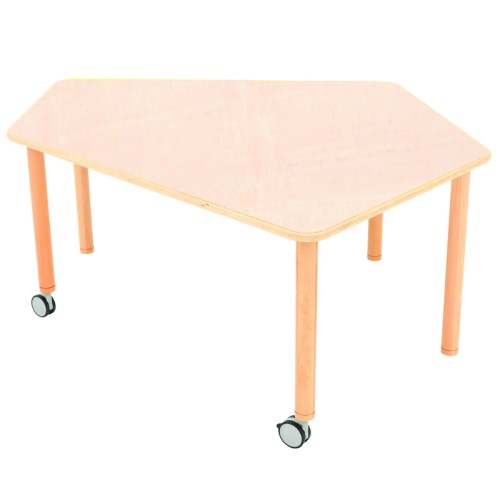 Grande table pentagonale sur roulettes classe flexible