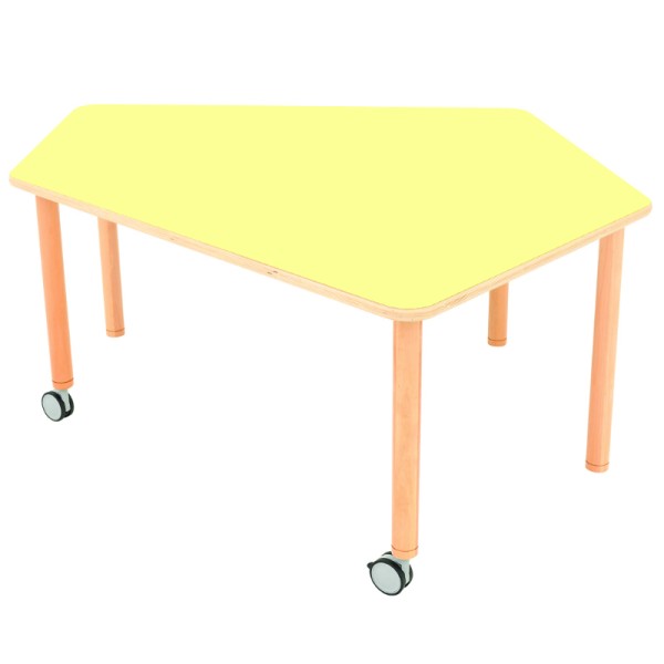 Grande table pentagonale sur roulettes classe flexible