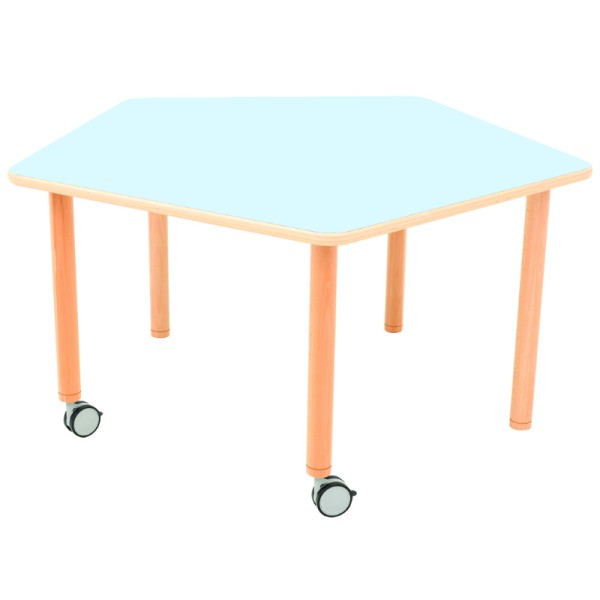 Petite table pentagonale sur roulettes classe flexible