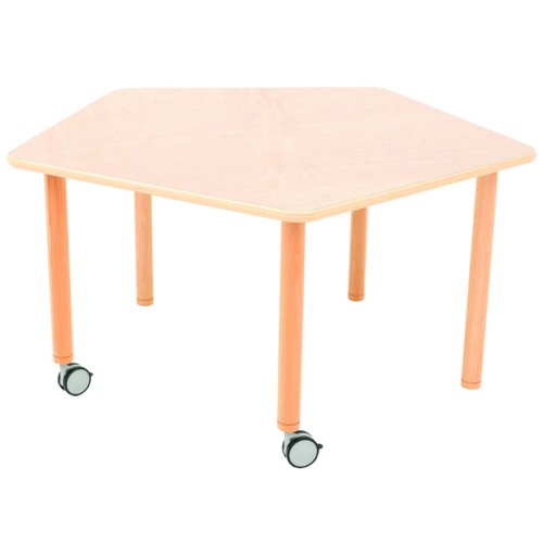 Petite table pentagonale sur roulettes classe flexible