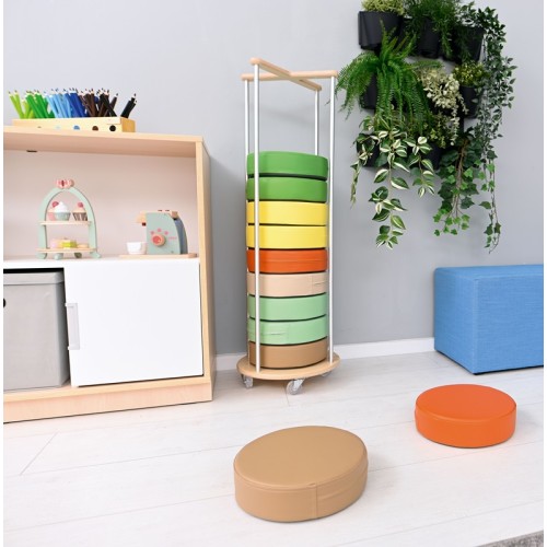 12 poufs ronds avec structure rangement