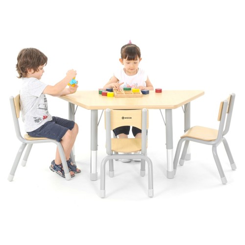 Pack table trapèze enfant réglable et 4 chaises