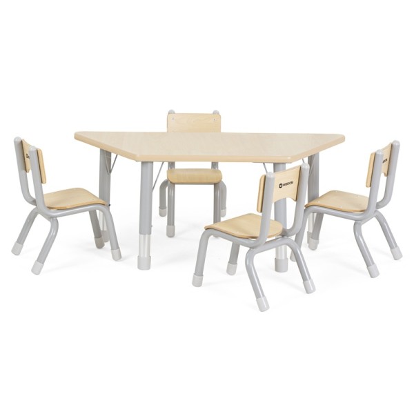 Pack table trapèze enfant réglable et 4 chaises