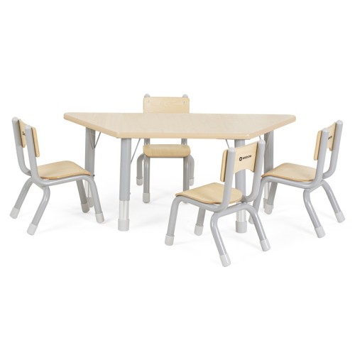 Pack table trapèze enfant réglable et 4 chaises