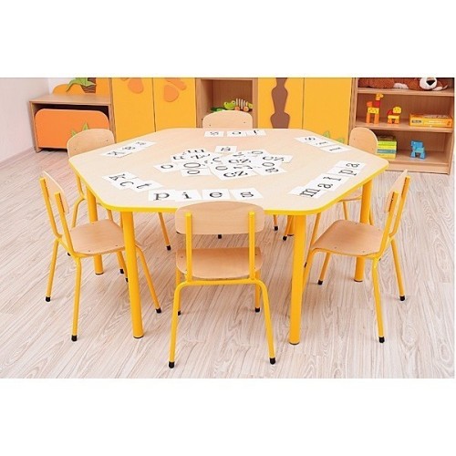 Table enfant hexagonale réglable - de 40 à 58 cm