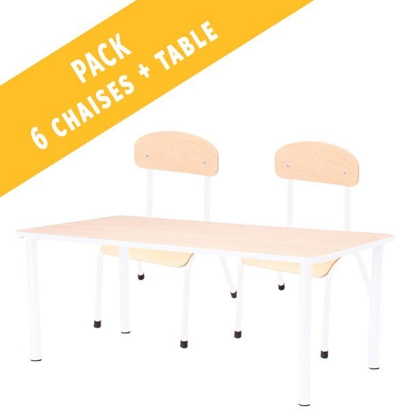 Pack table rectangulaire et 6 chaises - T0