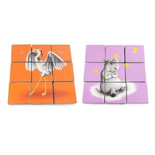 Puzzle double face en mousse (9 pièces) - Héron et Rhinocéros