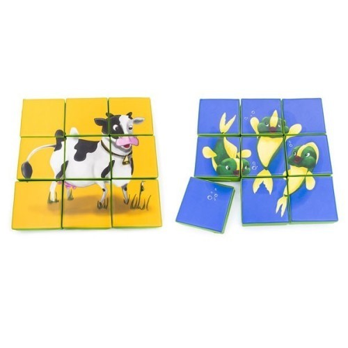 Puzzle double face en mousse (9 pièces) - Vache et Poissons