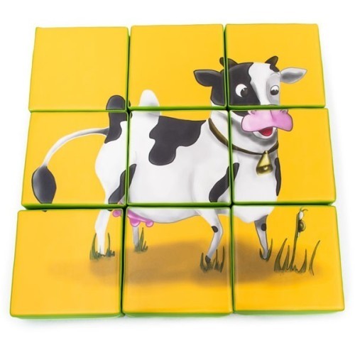 Puzzle double face en mousse (9 pièces) - Vache et Poissons