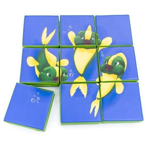 Puzzle double face en mousse (9 pièces) - Vache et Poissons