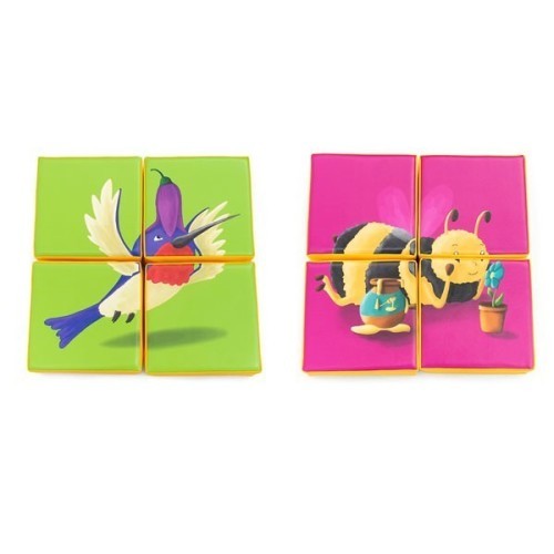 Puzzle double face en mousse (4 pièces) - Colibri et Abeille