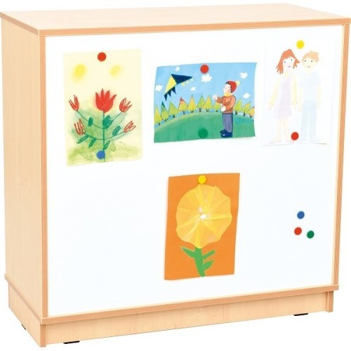 Meuble de rangement scolaire avec tableau blanc