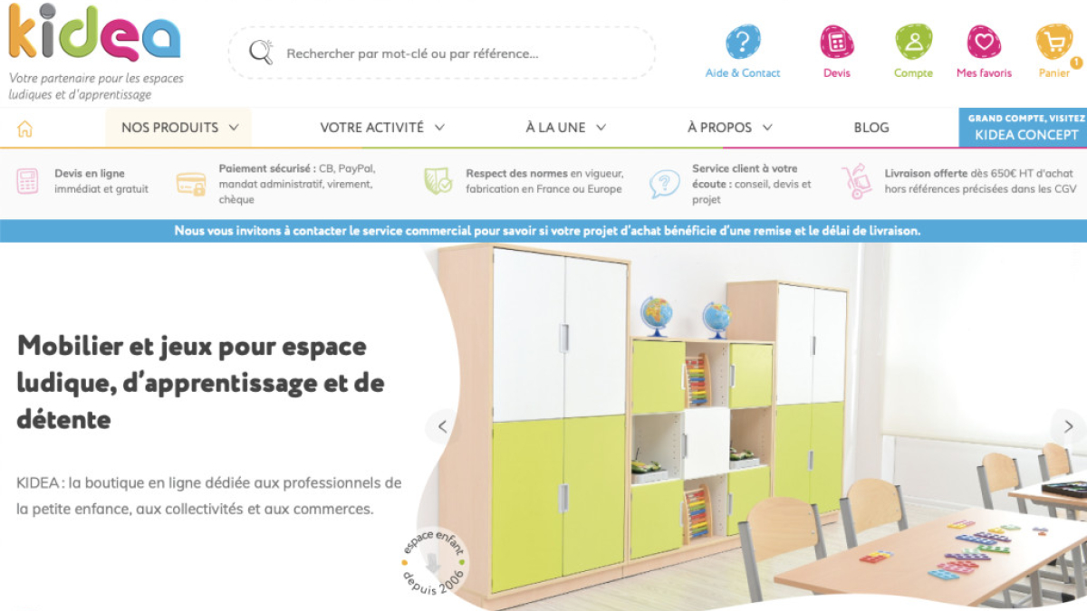 Nos partenaires pour la création de la nouvelle boutique en ligne KIDEA, spécialiste du mobilier pour crèches et collectivités 